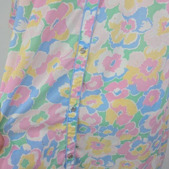 Vintage 80s 90s Cathy MultiColor  Floral Pearl Snap House Dress Nightgown Duster - Picture 7 of 9
